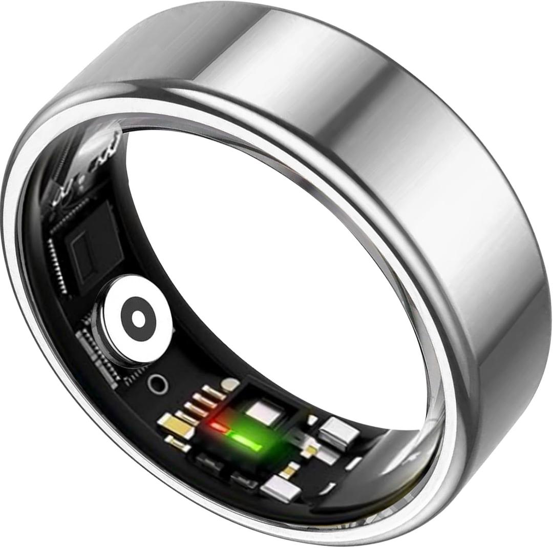 Smart Ring for Women&Men-Activity/Sleep/Heart Rate/HRV/Stress/Women's Health Tracker-IP76 Waterproof-No Subscription Fee Required-Compatible with iPhone &Android (8, Silver)