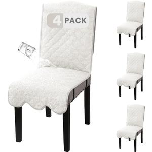 H.VERSAILTEX 100% Waterproof Dining Chair Covers Set of 4 Teddy Fleece Kitchen Chair Covers Parson Chair Slipcovers for Kitchen Dining Room, Natural White