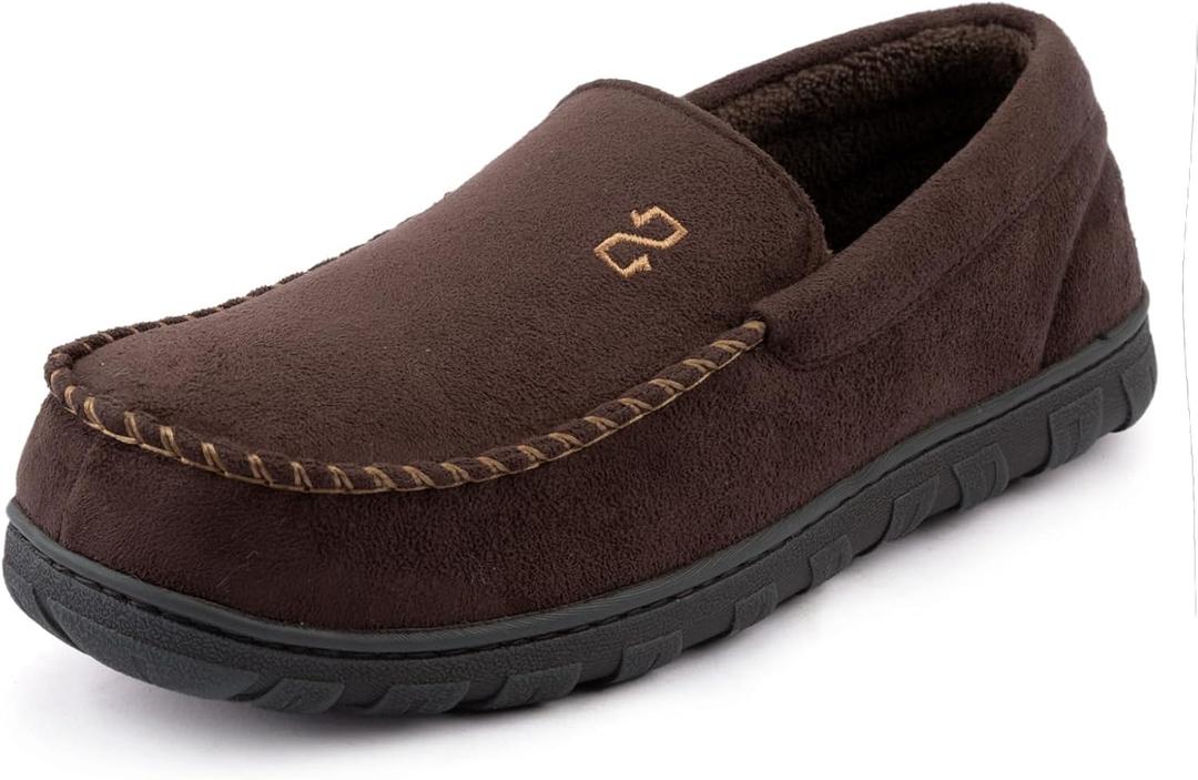 Zizor Men's Moccasin Slippers With Memory Foam, House Shoes for Indoor Outdoor (8, Coffee)