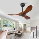 36 Inch Solid Wood Ceiling Fan with Remote,Ceiling Fan no Light,6 Speeds,Noiseless,Reversible DC Motor,Modern Ceiling Fans without Lights for Living Room Bedroom Farmhouse,Patios (Dark walnut & Black)