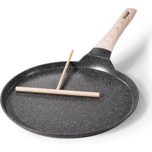 CAROTE Nonstick Crepe Pan with Spreader, 10 Inch Non Stick Granite Coating Dosa Pan Pancake Flat Skillet Crepe Maker Pan Healthy Stone Cookware, PFOA FREE