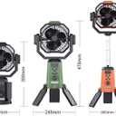 Solar Camping Fan with Mist, 20000mAh Rechargeable Battery Powered Outdoor Fan with LED Light & Remote Control, Oscillating Portable Fan with Tripod Stand for Camping, Tent, Patio, Power Outage, Medium