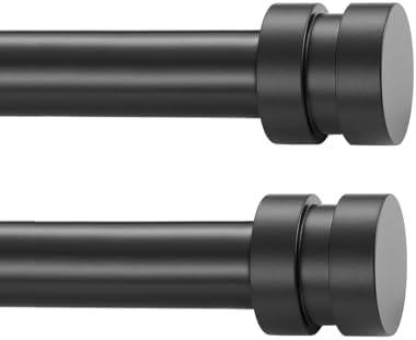 2 Pack Single Curtain Rods, 1Inch Diameter Telescoping Drapery Window Curtain Rod 16-28Inch(1.3-2.3ft) Rod Length, Matte Black
