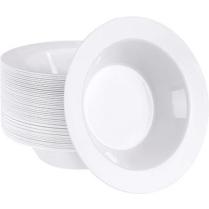 SETUP [12 oz. - 50 Piece White Plastic Bowls, Disposable Plastic Soup Bowls - Premium Heavy-Duty Dessert Bowls for Wedding, Party and All Occasions