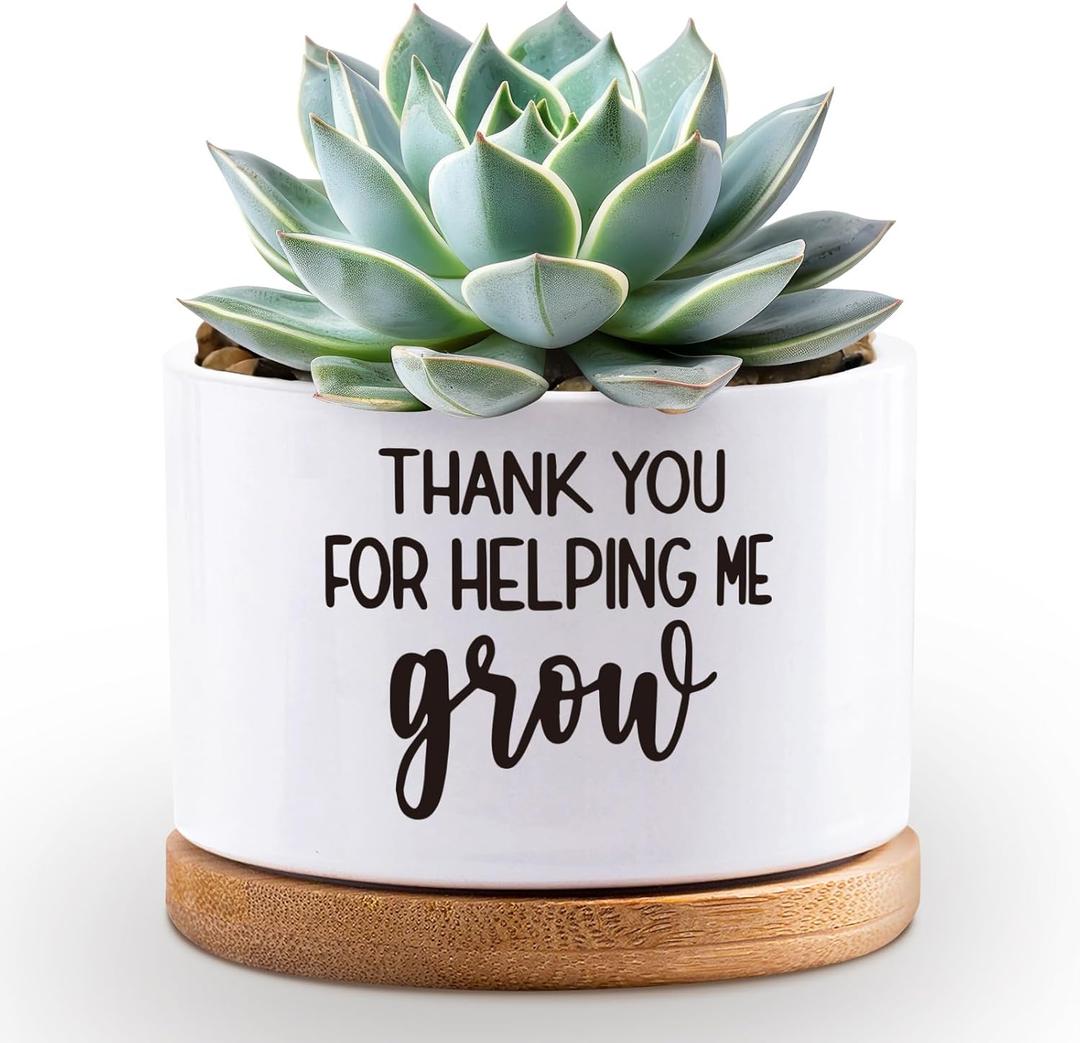 Thank You for Helping Me Grow Plant Pots Funny Small Succulent Pots Gifts Cute Planters Flower Pots Ceramic Pots for Plants Cactus Pot Thank You Plant Pot for House Indoor Garden, Plant Not Included