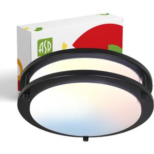 ASD LED 10 Inch Round Flush Mount Light Fixture | 16W 1050LM 3000K-5000K 120V | 3CCT, Dimmable, Energy Star, ETL Listed | Close to Ceiling Double Ring Lamp, Low Profile Lighting | Black