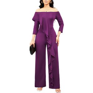 sexycherry Formal Jumpsuit for Women Dressy Elegant Long Straight Pants Jumpsuits for Party Club with Zipper (XX-Large, Purple/Off Shoulder)