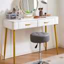 IBUYKE Height Adjustable 360Swivel Vanity Stool, Tufted Round Vanity Chair for Makeup Room, Faux Leather Vanity Stool for Bathroom, Living Room, Modern Ottoman, Gray WBD025G