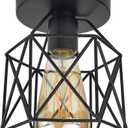 E26 E27 Retro Black Industrial Light Fixture,Vintage Flush Mount Ceiling Light,Mini Metal Rustic Ceiling Lamp for Porch Hallway,Kitchen,Stairway,Farmhouse Light