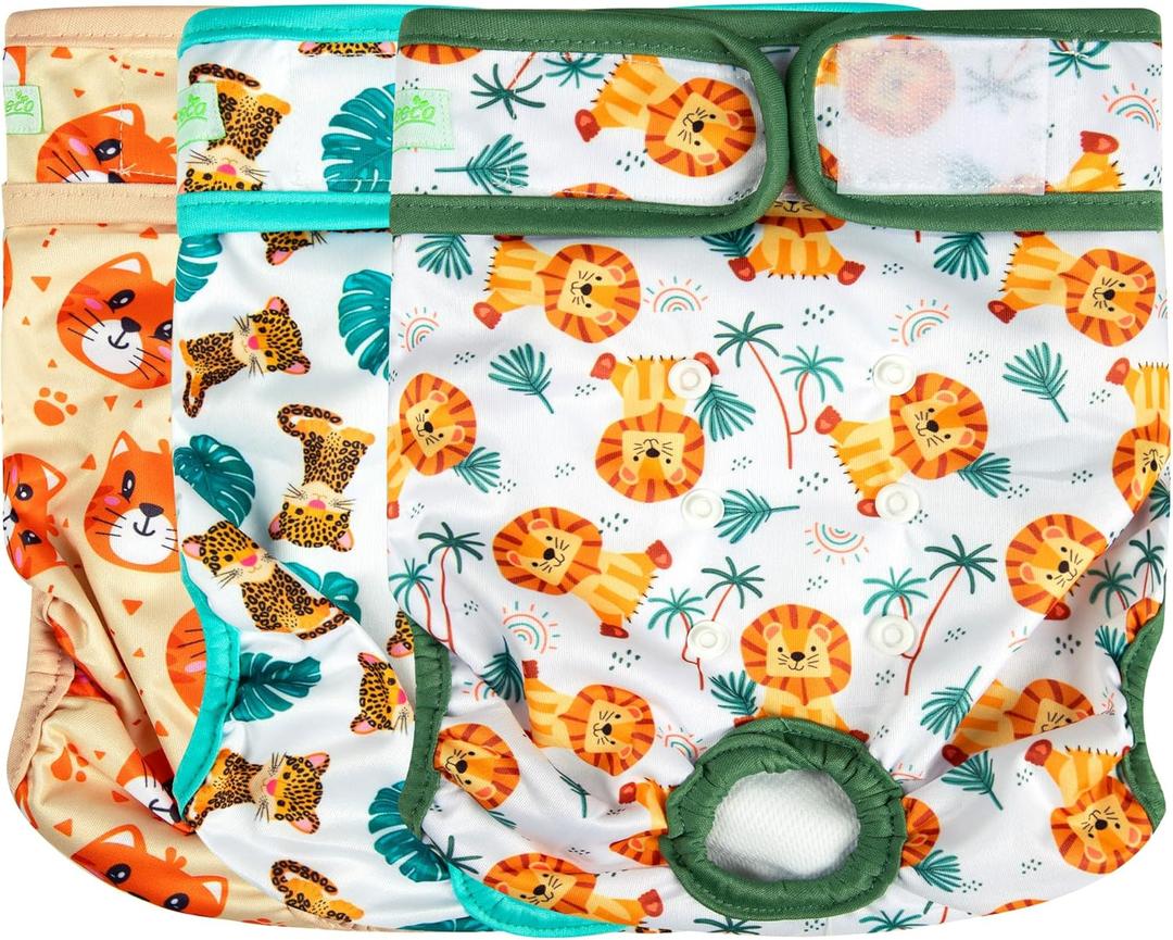 wegreeco Washable Female Dog Diapers Highly Absorbent Reusable Diapers for Dog in Heat Period, 3 Pack (The King of Forest, Medium) (Medium (12"-15" Waist))