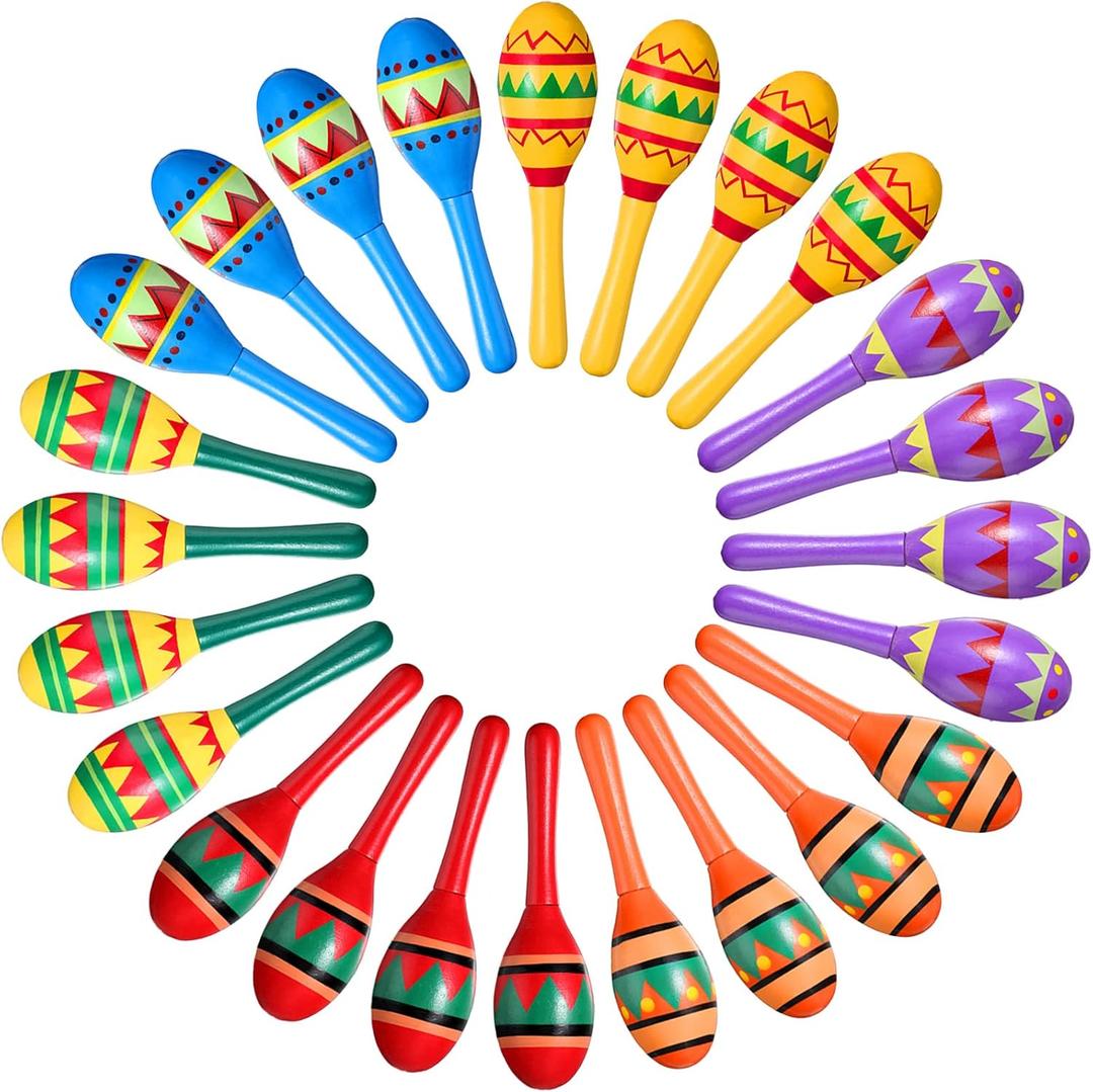 Civaner 12 Pcs Mini Fiesta Maracas for Adults Cinco De Mayo Maracas Mexican Decorations 6 Designs for Mexican Props, 4.92 x 1.38 Inch