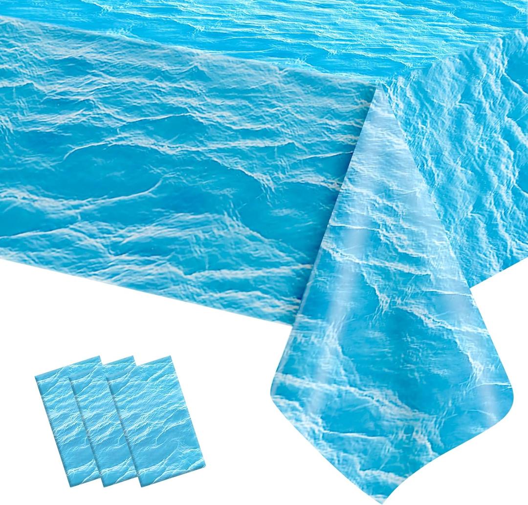3 Pcs Ocean Waves Tablecloth Plastic 54 x 108 Inch Ocean Water Table Cover Blue Under The Sea Pool Beach Birthday Party Decorations Shower Supplies Beach Backdrop Ocean Decor