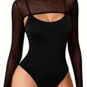 Avidlove Women Sexy Bodysuit Mesh Two Piece Outfit Cami Bodysuit Tops, Medium