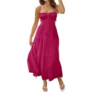 Fisoew Women's Spaghetti Strap Maxi Dress Summer Sleeveless Side Cut Out Dress Casual Boho Backless Flowy Long Dresses X-Small,