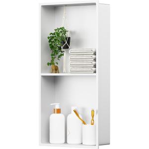 Stainless Steel Shower Niche 24" X 12" No Tile Needed Niche Shower with Two-Tier Recessed Wall Niches Insert for Bathroom Kitchen Storage, White