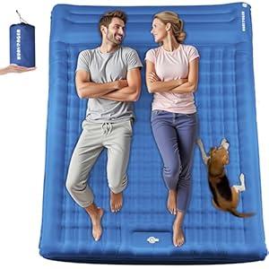 Double Sleeping Pad Camping, 6" Extra Thick Camping Pad with Pillow Built-in Foot Pump Waterproof Inflatable Sleeping Mats for Camping, Backpacking, Hiking,Traveling Tent (Blue)