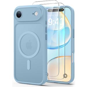 JJL for iPhone Air Case with 2 Pack Screen Protectors, Compatible with MagSafe, Full Camera Protection, Slim Translucent Matte Magnetic Phone Cover for iPhone 17 Air, Sky Blue