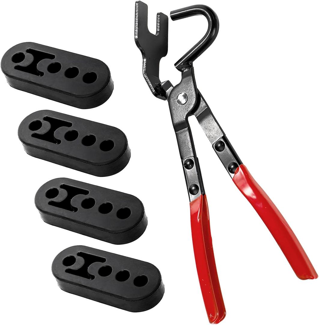 Covzoe Exhaust Hanger Removal Pliers and 4 Pieces 4 Hole Hanger Rubber Kit, Universal Muffler Rubber Bracket Separation Exhaust Pliers Suitable for Most Car Pipe Exhaust Hangers