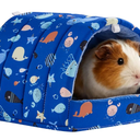 Cozy Cotton Tent for Small Animals - Guinea Pig Hideout, Hamster Bed, Portable House for Chinchillas, Rats, Hedgehogs (6.8"x7.4") (Blue)