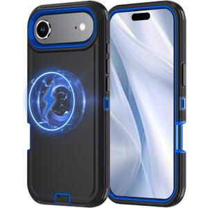 Case Compatible with iPhone 17 Air Case Heavy Duty Shockproof 3-Layer Full-Body Protection Rugged Cover [Compatible with Magsafe] (Black/Blue)