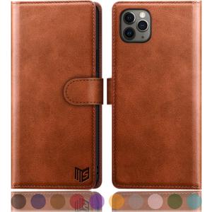 SUANPOT for iPhone 11 Pro Max 6.5" with RFID Blocking Leather Wallet case Credit Card Holder, Flip Folio Book Phone case Shockproof Cover for Women Men for Apple 11 Promax case Wallet Light Brown