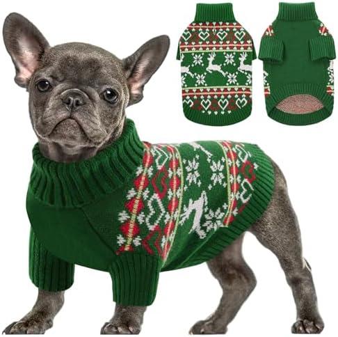 Queenmore Dog Christmas Sweater,Turtleneck Knitted Pullover Xmas Dog Clothes Sweatshirt,Pet Christmas Outfit, Warm Doggy Sweaters for Dogs Boy Girl,XS
