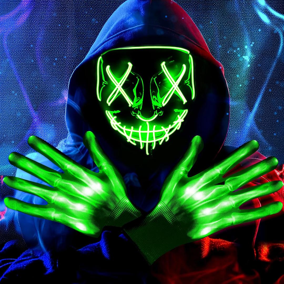 Halloween LED Light Up Mask, Scary Glowing Mask for Cosplay Costumes, Festival, Carnival Party Supplies Gifts (Green)
