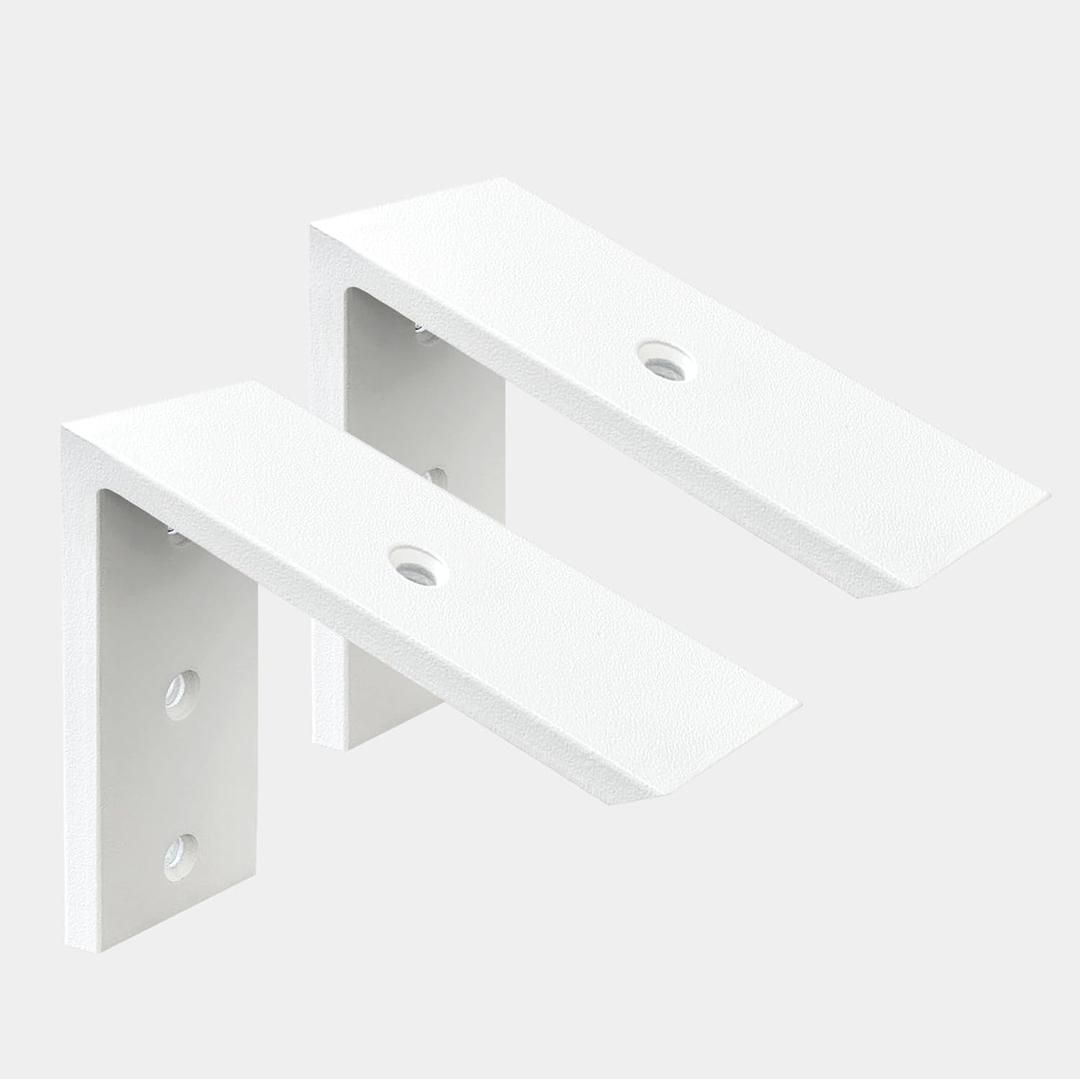 2 Pack - 6 inch White Hidden L Shelf Bracket  Iron Floating Shelf Brackets Rustic Industrial Metal Brackets for Shelf Support, 6"x6" x2.5"