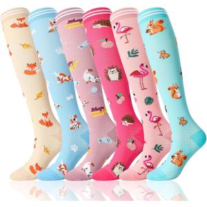 6 Pairs Compression Socks for Women Men Knee High Comfort Circulation Support Socks for Athletic Running Cycling (Medium)
