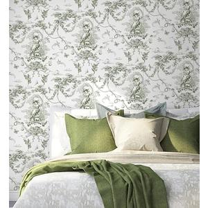 CiCiwind Peel and Stick Wallpaper Toile Wallpaper White and Green Wallpaper Vintage Wallpaper Removable Self Adhesive Wallpaper for Bedroom Living Room Walls Decor 16"×78.7", Pack of 4
