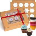 Rarapop 25 Pack Cupcake Boxes Hold 12 Standard Cupcakes, Food Grade Cupcake Holders Bakery Carrier Boxes with Windows and Inserts for Cupcakes, Muffins and Pastries