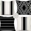 DFXSZ Outdoor Pillow Covers 18x18 Inch Set of 4 Waterproof Modern Geometry Throw Pillows Outdoor Summer Waterproof Decor for Patio Funiture Garden Polyester Cushion Covers 013A (Black)