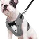 Kuoser Tuxedo Dog Harness, Adjustable No Pull for Small Medium Dogs, Wedding Suit with Bow Tie Party Costume, Gray M