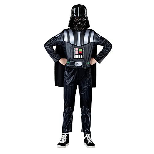 Star Wars Darth Vader Official Youth Costume - Premium Light Up Padded Jumpsuit with Plastic Mask and Detachable Cape (S) Black