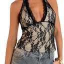 BEAUDRM Women's Lace Going Out Tops Sexy Polka Dots Elegant Halter Tops Y2k Tie Backless Sleeveless Fitted Party Club Outfits XS