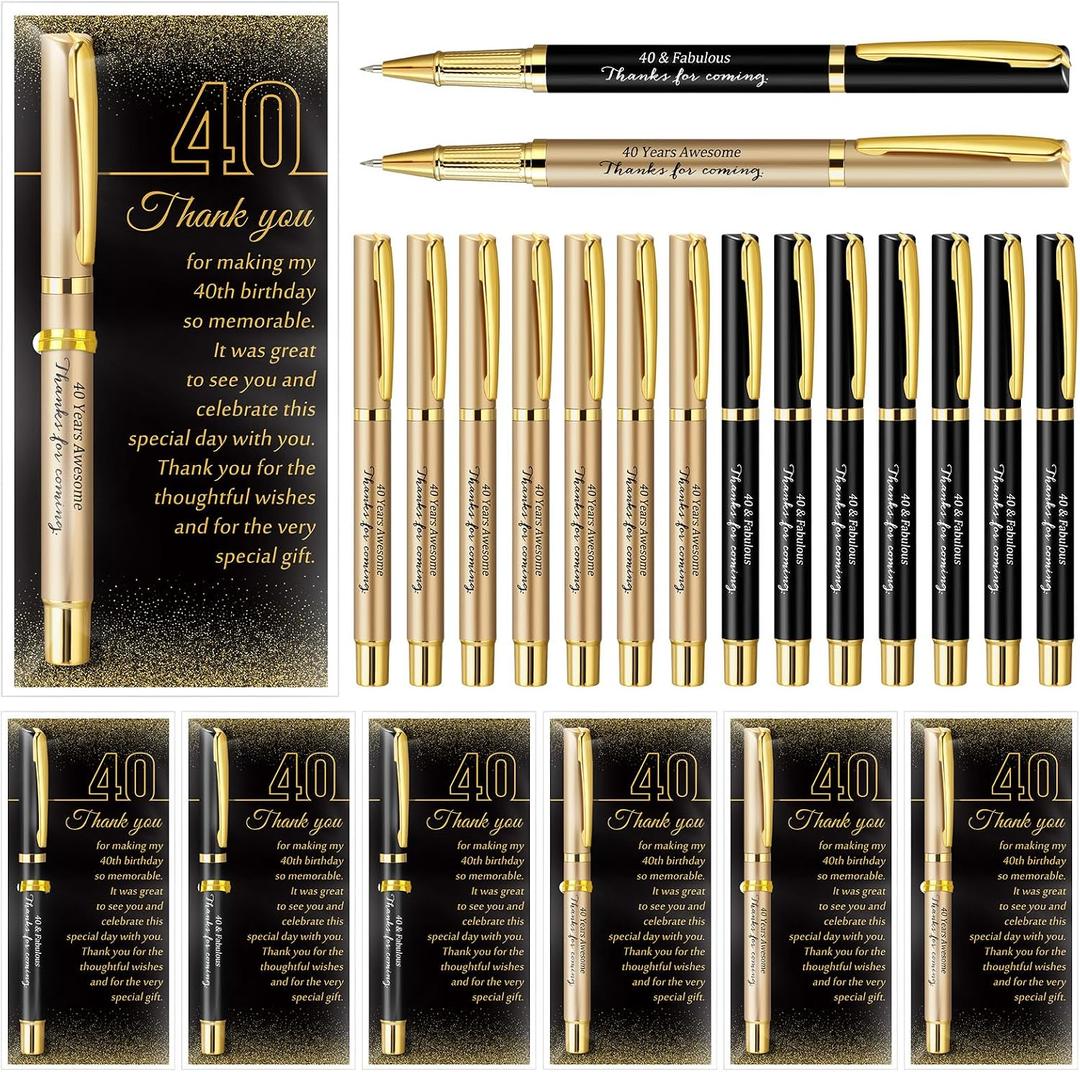 Feifeiya 50 Set 40th Birthday Party Favor for Guest Anniversary Party Favor with Black and Gold Ballpoint Pens and Thank You Cards for Women Men Birthday Anniversary Appreciation Gifts
