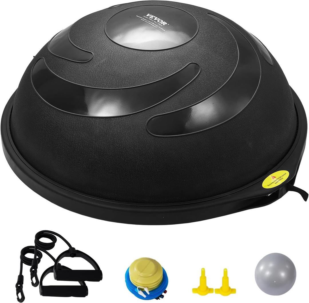 VEVOR Half Exercise Ball Trainer, 23/26 inch Balance Ball Trainer, 1500lbs Capacity Stability Ball, Yoga Ball with Resistance Bands & Foot Pump, Strength Fitness Ball for Home Gym Full Body Workout