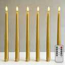 Gold Flameless Taper Candles with Remote, Flickering LED Candlesticks Battery Operated Home Candle Decor, Set of 6