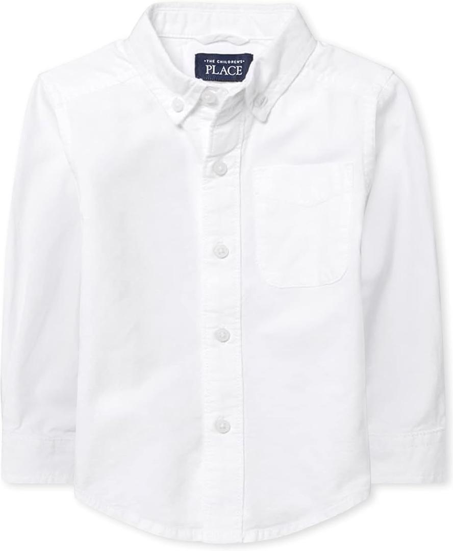 The Children's Place Baby Boys Long Sleeve Oxford Button Down Shirt (9-12 Months, White)