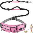 Hands Free Dog Leash with Waist Pack Bungee for Running Pink