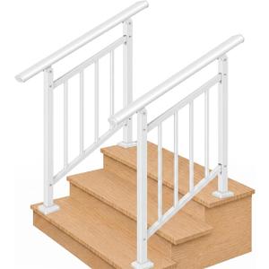 Hand Rails for Outdoor Steps，Stair Handrail & Indoor Stair Railing Kit，Railings for Outdoor Steps for Fence & Outdoor Steps (2, White-with Balusters, 3 Step)