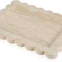 Luxury Beige Travertine Tray with Scalloped Edge, 11"x8" Rectangle Vanity Tray for Bathroom & Kitchen Counter, Decorative Organizer Tray for Dresser, Coffee Table, Home Décor