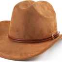 Cowboy Hat for Women and Men Wide Brim Western Cowgirl Hat (One Size, Brown)