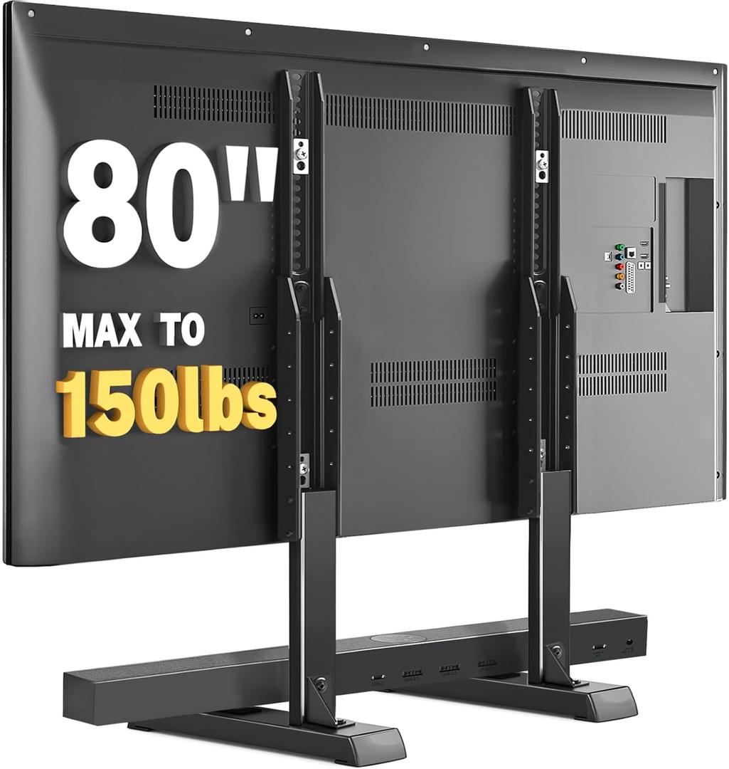 Universal Table Top TV Stand Base for 24-80 inch LCD LED TVs, TV Legs with Height Adjustment and Cable Management Hold up to 150lbs, Max VESA 800x500mm, Black