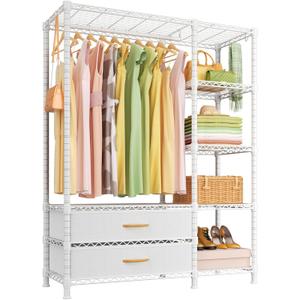 Ulif F3 Heavy Duty Clothes RackWith Fabric DrawersFreestanding Clothing Racks for Hanging ClothesAdjustable Closet Organizer SystemPortable Garment Rack 40" W x 15" D x 72" HMax Load 700LBSWhite
