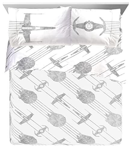 Jay Franco Kids Sheet Set with Fitted, Flat Sheets & Pillow Cover - Ultra-Soft Bedding with Pillowcase for Room Decor, White - Star Wars, 4 Piece Queen
