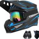 TTMiku Blue Adult Dirt Bike ATV Motocross Helmet DOT Approved, Medium