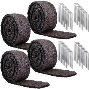 Rubber Mulch for Landscaping 4 Pack 120 L x 4.5W Recycled Garden Edging Border Mat Natural Looking Permanent Garden Mulch Barrier for Plants Vegetables & Flowers 60 U-Shaped Steel Stakes