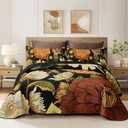 Tyrot 3 Piece Black Boho Floral Californial King Size Quilt Sets Reversible Farmhouse Lightweight Bedspread Coverlet with 2 Shams Mid Century Microfiber Bedding Quilts Set for All Season, 118''x106''