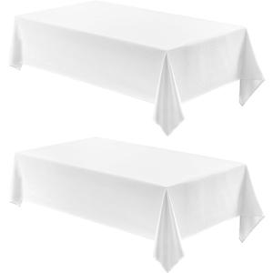 Veblandy 2 Pack Rectangle Tablecloth, 60x84 inch, Water Resistant Wrinkle Free Linen Textured Table Cloth Washable, Decorative Fabric Table Cover for Dining, Party and Camping, White